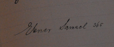 Siebenbürgen German history: Detail of Samuel Ebner's name in book of house numbers.