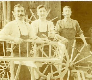 John Miller, center, son of Johann and Therese Woschkeruscha, in wagonmaker school, Austria