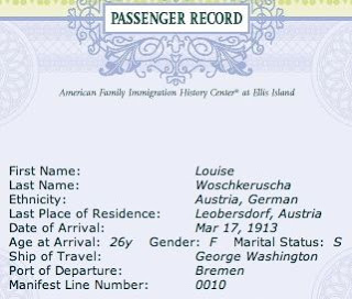 Louise's "Passenger Record," created by Ellis Island's American Family Immigration History Center