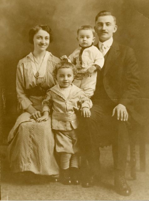Growing Family: Lisi and Josef Gartz with sons, Wilhelm, standing; Friedrich on dad's knee.Late 1915 or early 1916. 